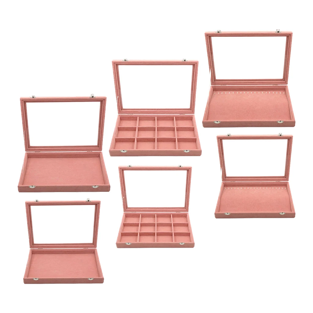 

Grids Velvet Jewelry Boxes Necklace Earrings Storage Display Case Organizer