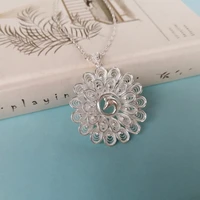 999 sterling silver big peacock pendant for women vintage necklace luxury fine jewelry handmade ethnic miao silver jewellery