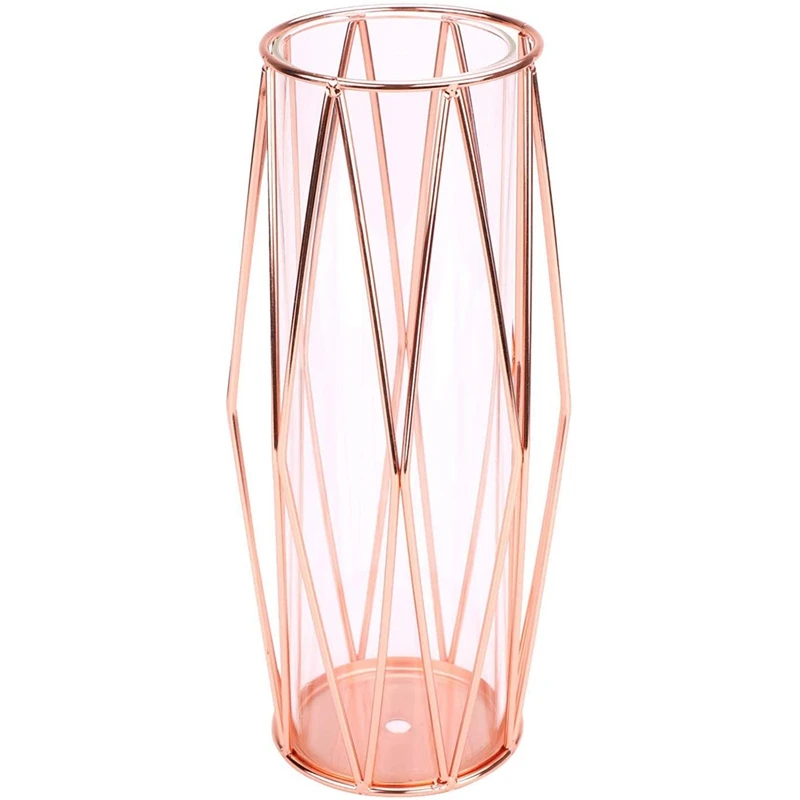 

Стеклянная ваза для цветов с геометрическим металлическим держателем, ваза с металлическим держателем из розового золота, ваза для цветов, ...