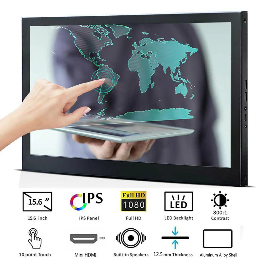 15.6 Touch-Metal 15,6 дюймов 1080P HD ips портативный монитор USB power(5 V) 2 Mini HDMI вход для Raspberry Pi 3 B 2B сенсорный экран с кожаным чехлом - Цвет: 15.6 Touch-Metal