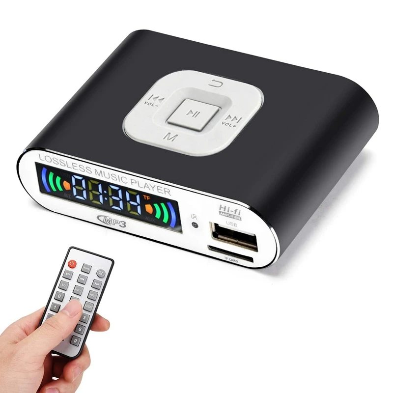 

Bluetooth 5,0 аудиоприемник MP3 музыкальный плеер FM-радио светодиодный цифровой дисплей SD-карта/USB воспроизведение 3,5 мм аудиовыход черный