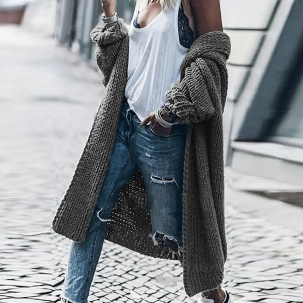 

Korean Fashion Winter Women's Coat Solid Color Long Women Cardigan Long Sleeve Top Open Front Sweaters Cardigan Outerwear