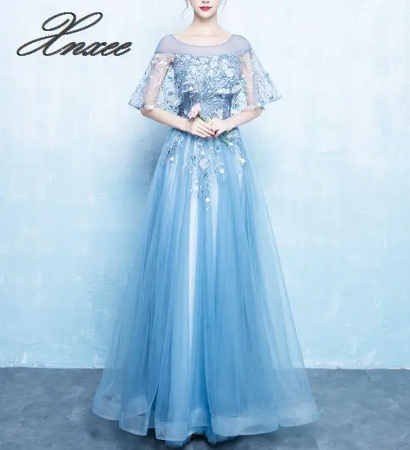 

2020 ladies new blue dress noble and elegant