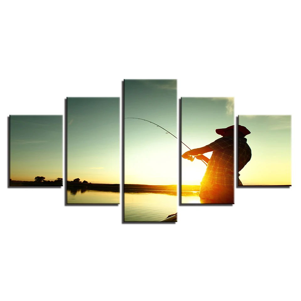 HD холст Художественная живопись для настенное уркашение гостинной 5 шт. Удочка