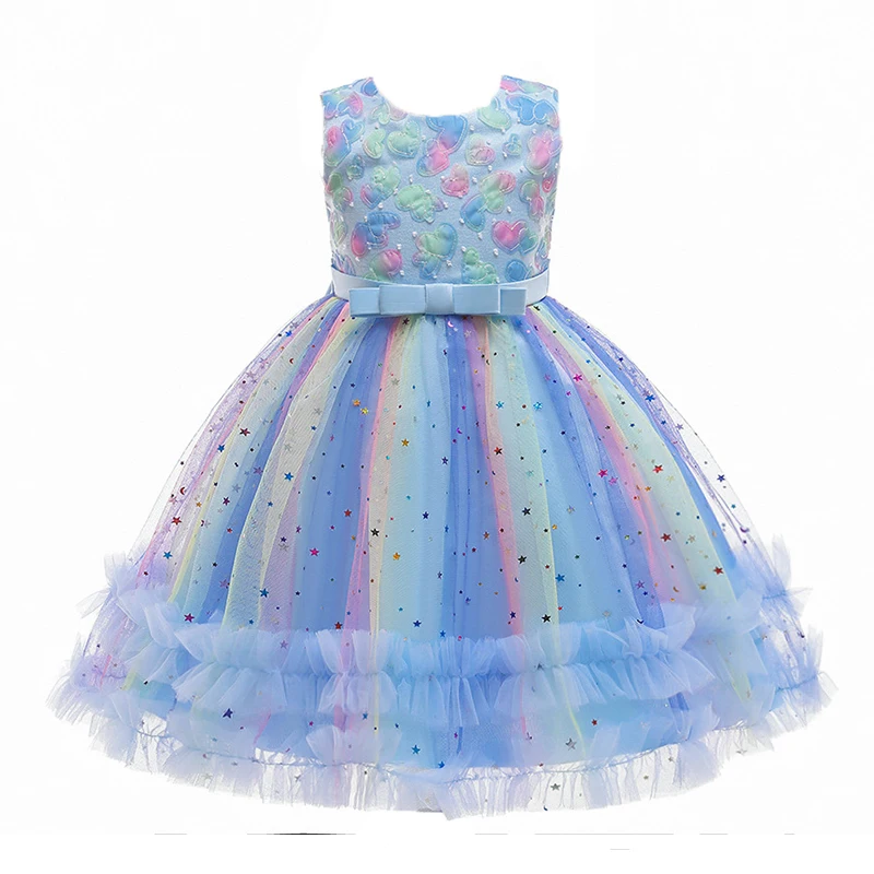 

Colorful Children Mesh Bridesmaid Dresses Sleeveless Evening Dress Wedding Dress Embroidered Princess Dresses Vestidos 4-10Y