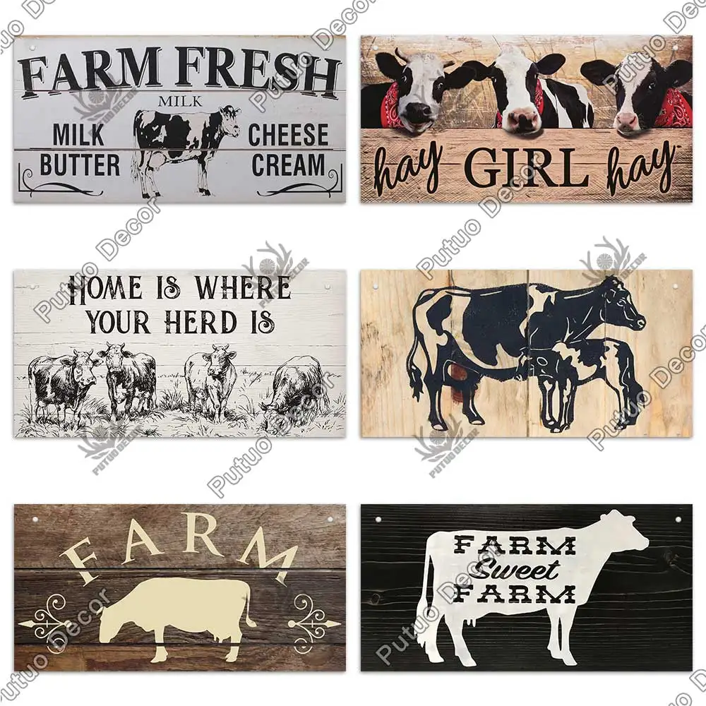 putuo decor cow wooder sign hanging plaque farmhouse sign decorative plaque for farm house decor cowshed decoration fresh milk free global shipping