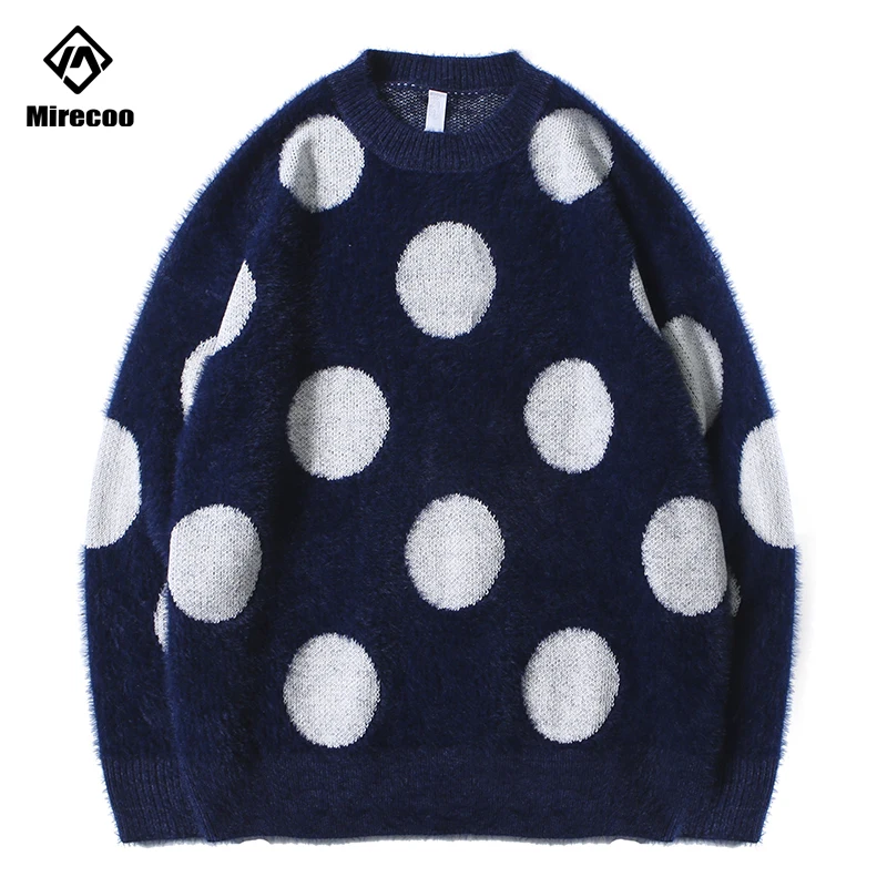 Mirecoo крупный горох свитер пуловер хип хоп Уличная ретро с круглым вырезом Harajuku