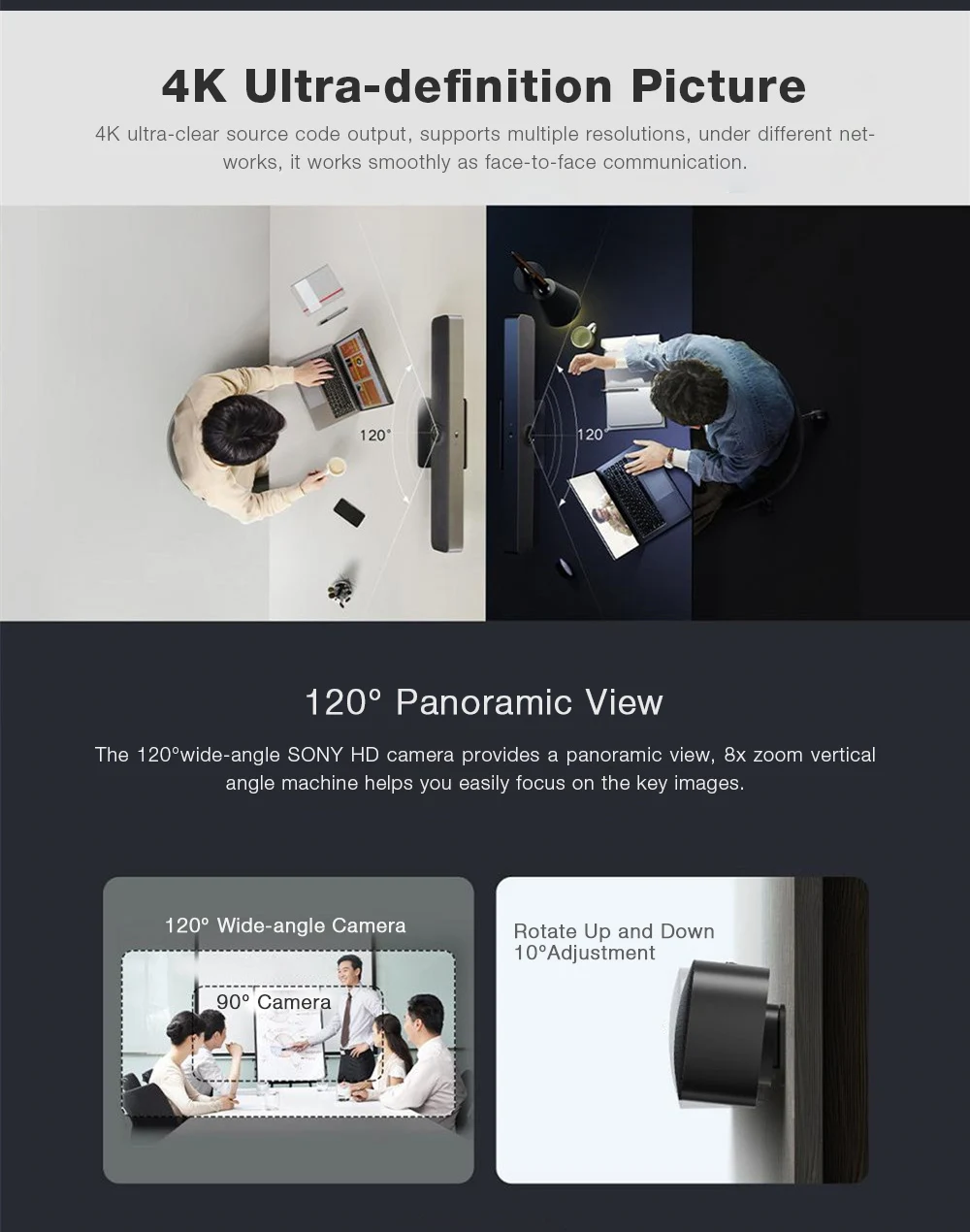 구매 샤오미 비디오 스피커 회의 웹캠 마이크 4K 카메라 8 백만 BT5.0 Al 잡음 감소 무선 TV 전화 컴퓨터 PC 용