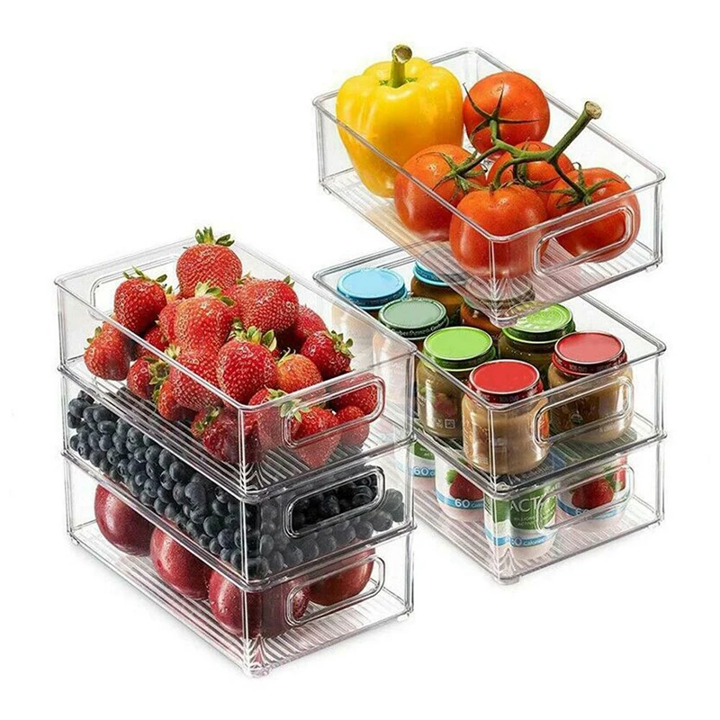 

Refrigerator Organizer Bin Stackable Fridge Food Storage Box With Handle Clear Plastic Pantry Food Freezer Kitchen Storage Tools