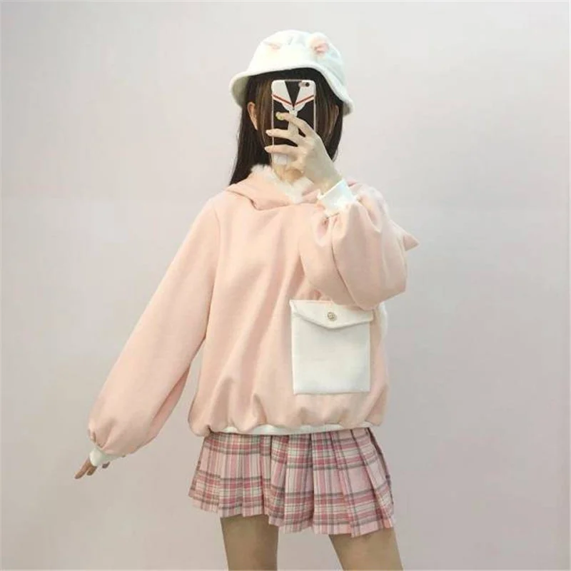 

Cute Rabbit Women Hoodies Japanese Harajuku Sweatshirt Winter Female Tops Shirts Loose Kawaii Outwear Swearshirt Casual Hoodie