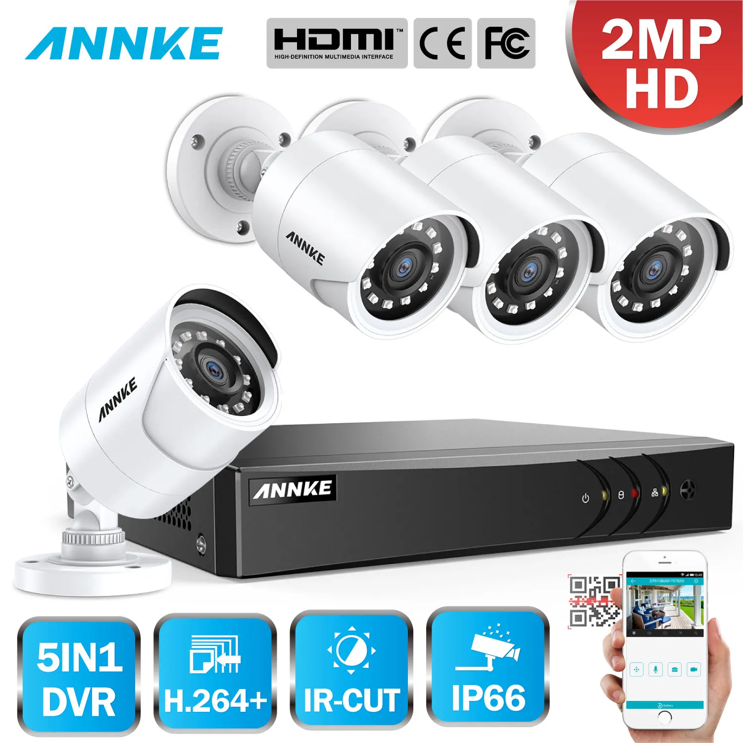 ANNKE 8CH 2MP система безопасности Видео 5в1 H.264+ 1080N DVR с 4X1080 P Водонепроницаемая камера Smart IR CCTV комплект