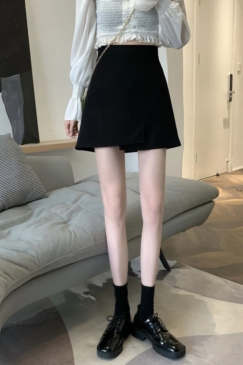 

Split black half-length skirt female spring and autumn dress 2021 new high-waist thin A-line skirt bag hip skirt