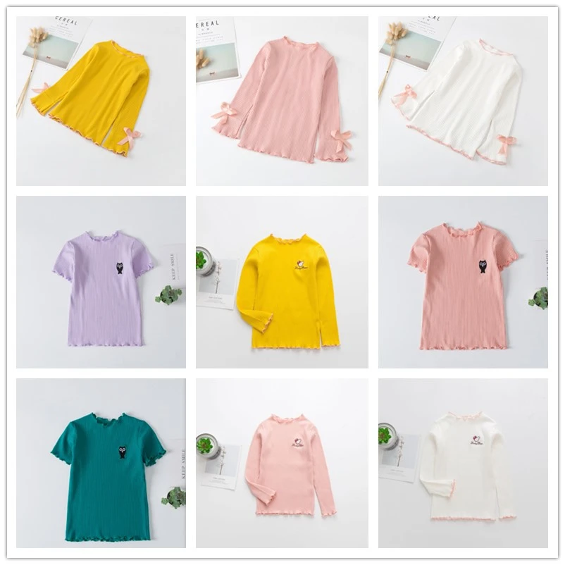Футболка для девочек хлопковая Базовая футболка на ремне осень одежда маленьких