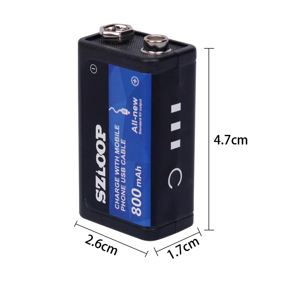 Перезаряжаемый литий полимерный аккумулятор SZLOOP 9 в 800 мА/ч с USB для