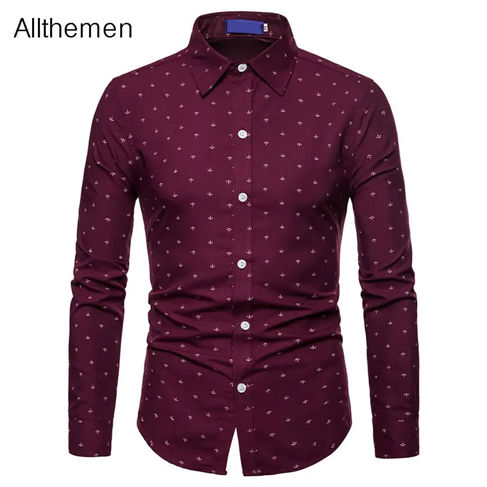 

Allthemen Mens Long-Sleeved Print Shirt Slim Elegant Male Shirt Social Mens' Fashion Casual Button-Down Shirts Top