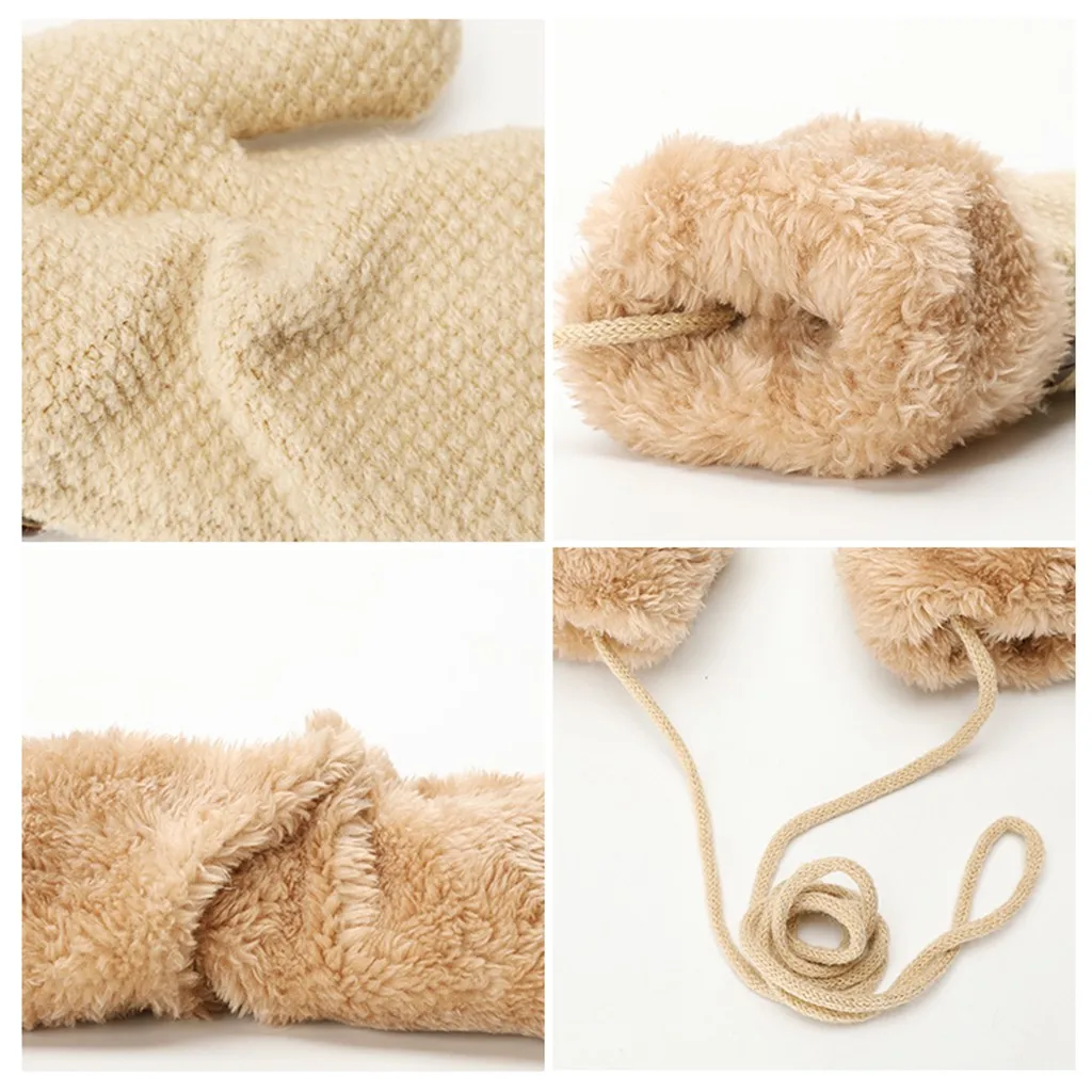 Детские перчатки теплые повязки на шею ногти плюшевые толстые одноцветные для