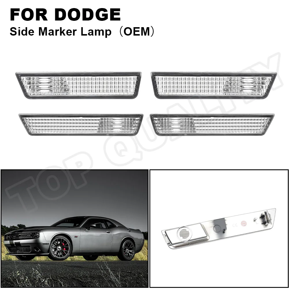 

4Pcs Front Rear OEM Bumper Side Marker Light For Dodge Challenger 2008 2009 2010 2011 2012 2013 2014 Clear Lens Sidemarker Lamps