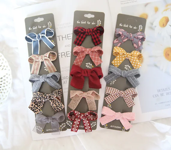 Красивые заколки для волос для девочек, 5 шт./компл., детские заколки с разноцветным бантом, завязки для волос, корейские аксессуары для волос J141