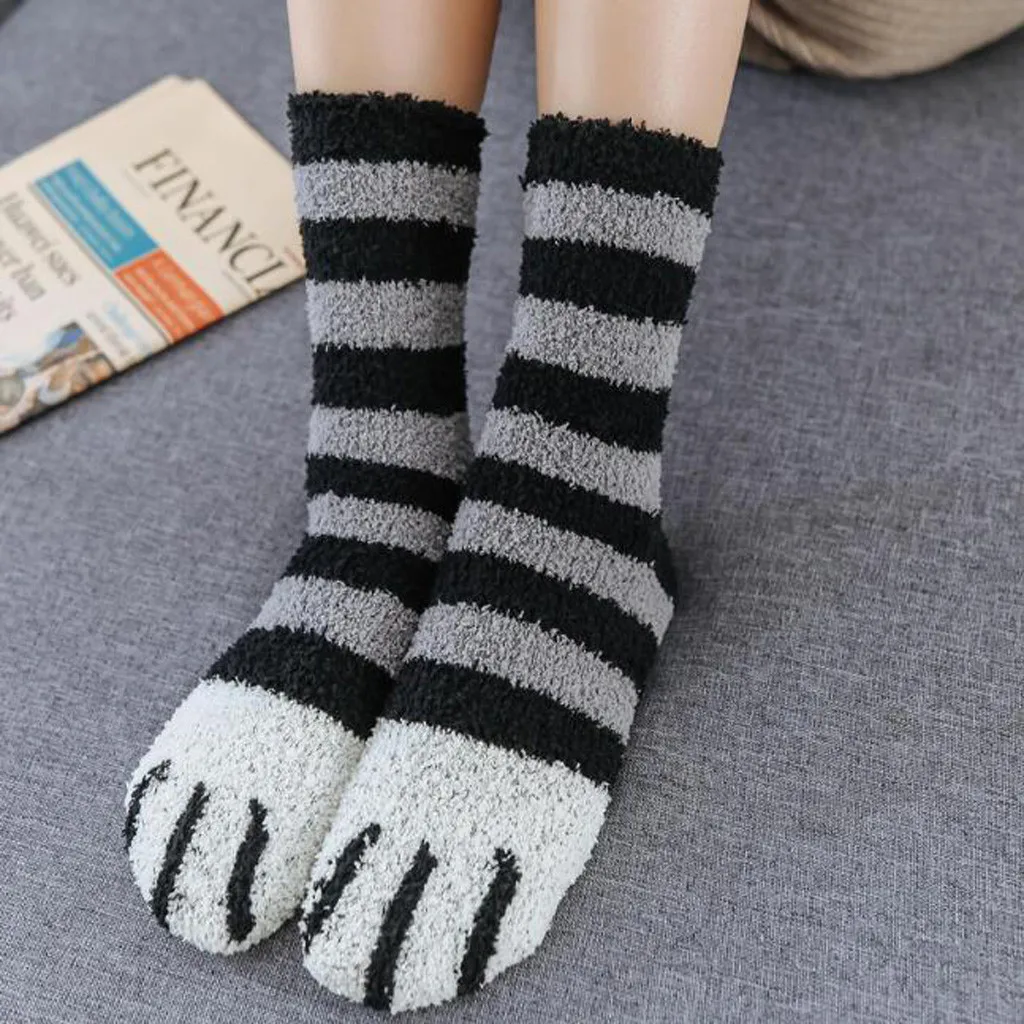 

Newly Design Cute Cotton Lovely Cat Claw Coral Thickening Fuzzy Middle stockings Socks Winter Female Crew Women Socks