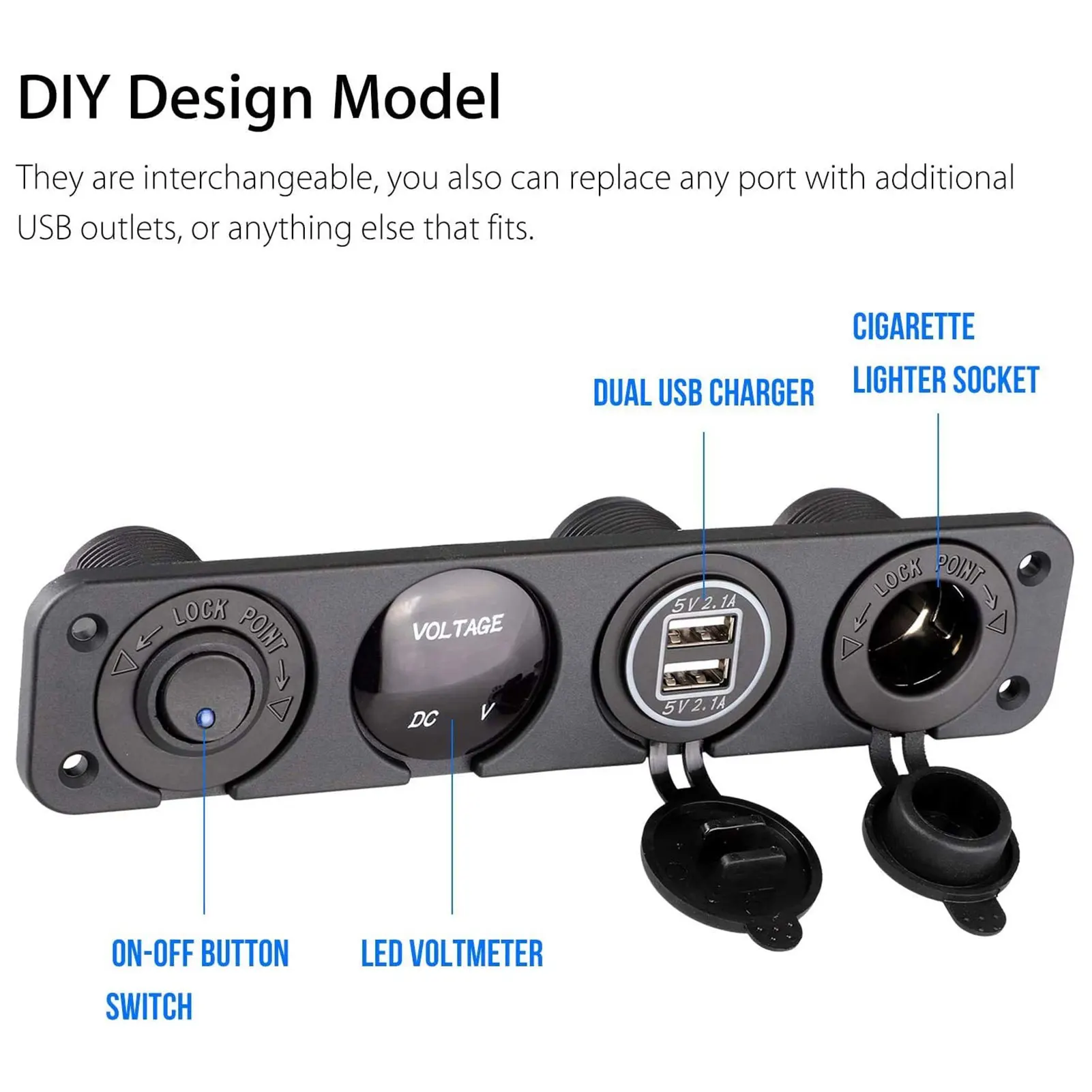 12V Car Power Socket 4 In 1 Cigarette Lighter Digital Voltmeter Dual Usb Charger With Rocker Switch Dustproof Waterproof | Автомобили и