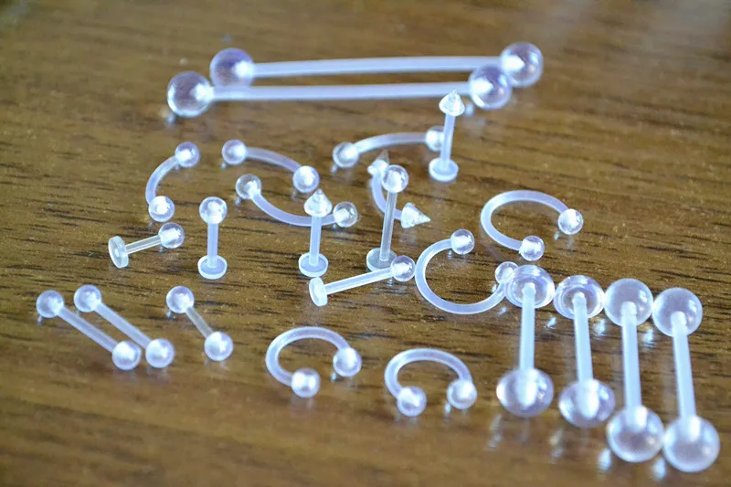 LOT500pcs Körper Piercing Schmuck-UV Flexible Retainer ClearLip Labret Bar Hufeisen Ring Ohr Helix Lippen Piercing Zunge BarBell – Detail 2