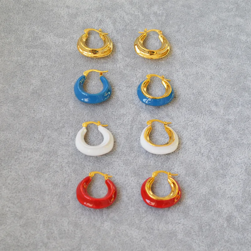 

CMajor Fashion Brass Jewelry Rotary Circle Type Handmade Enamel Temperament Geometric Gold Color Hoop Earrings for Women