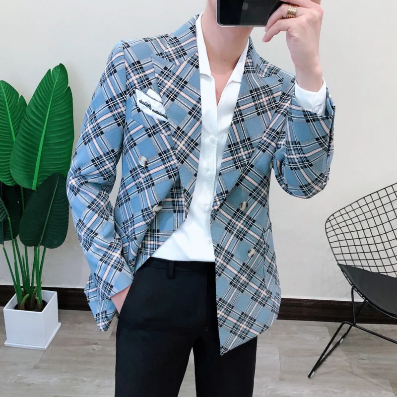 Весна 2020 британский стиль клетчатый блейзер для мужчин пиджак Повседневное