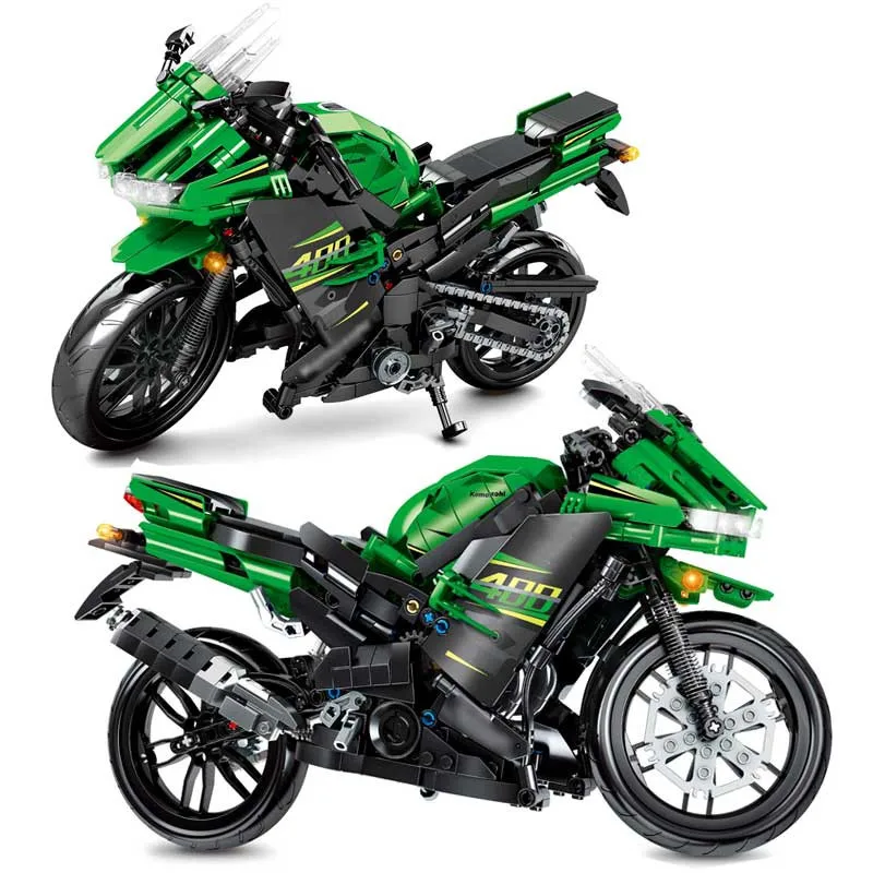 

City Road Race Green Ninja Motorcycle Model Building Blocks DIY Sports Car MOC Collection Bricks Toys For Children