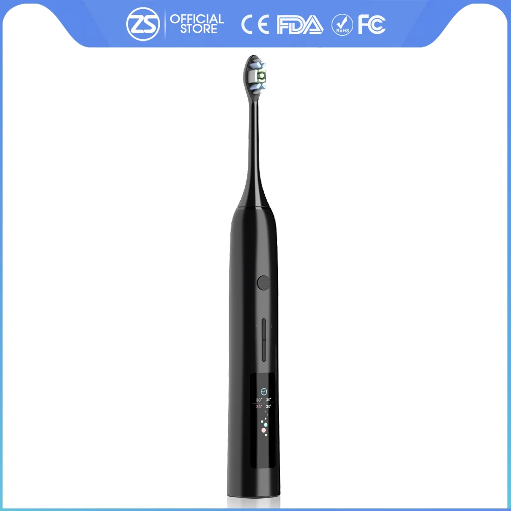 

[ZS] Program Timer OLED Screen Waterproof Sonic Electric Toothbrush Set Clean With 7 Brushes Washable Whitening Teeth for Adult