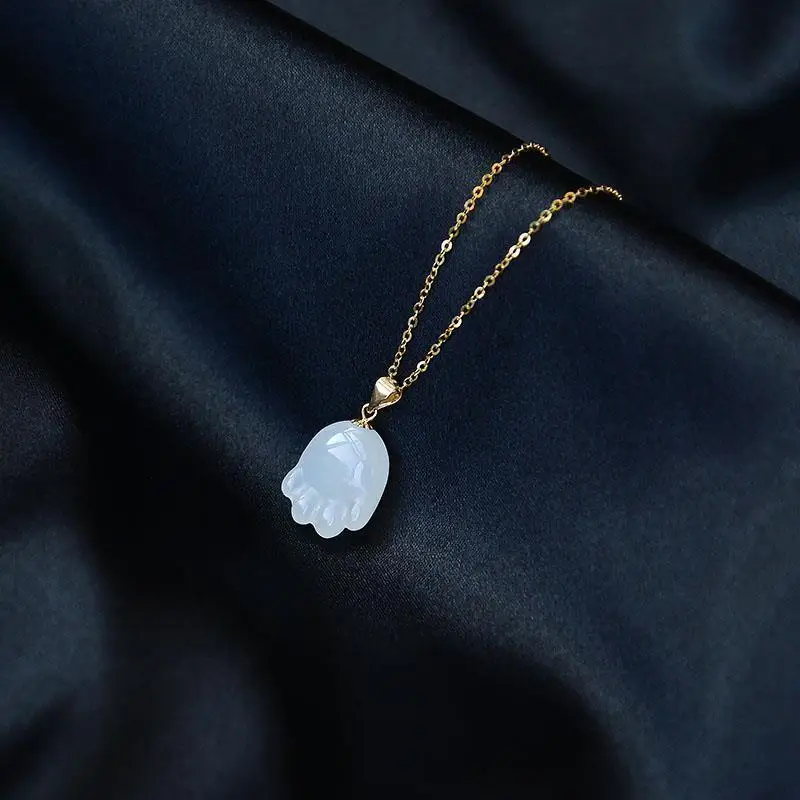

Lucky Cat's Paw Natural Hetian Jade White Jade White Jade Pendant Female S925 Sterling Silver Jade Necklace Lucky Gift