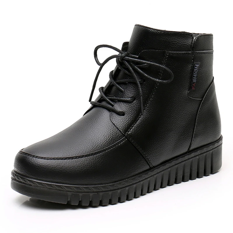 spesifikasi Genuien Sepatu Bot Pergelangan Kaki Kulit Wanita Sepatu Bot Salju Bulu Hangat Musim Dingin Sepatu Wedges Hitam Untuk Wanita Sepatu Pergelangan Kaki Bagus Musim Dingin Sepatu Bot Empuk