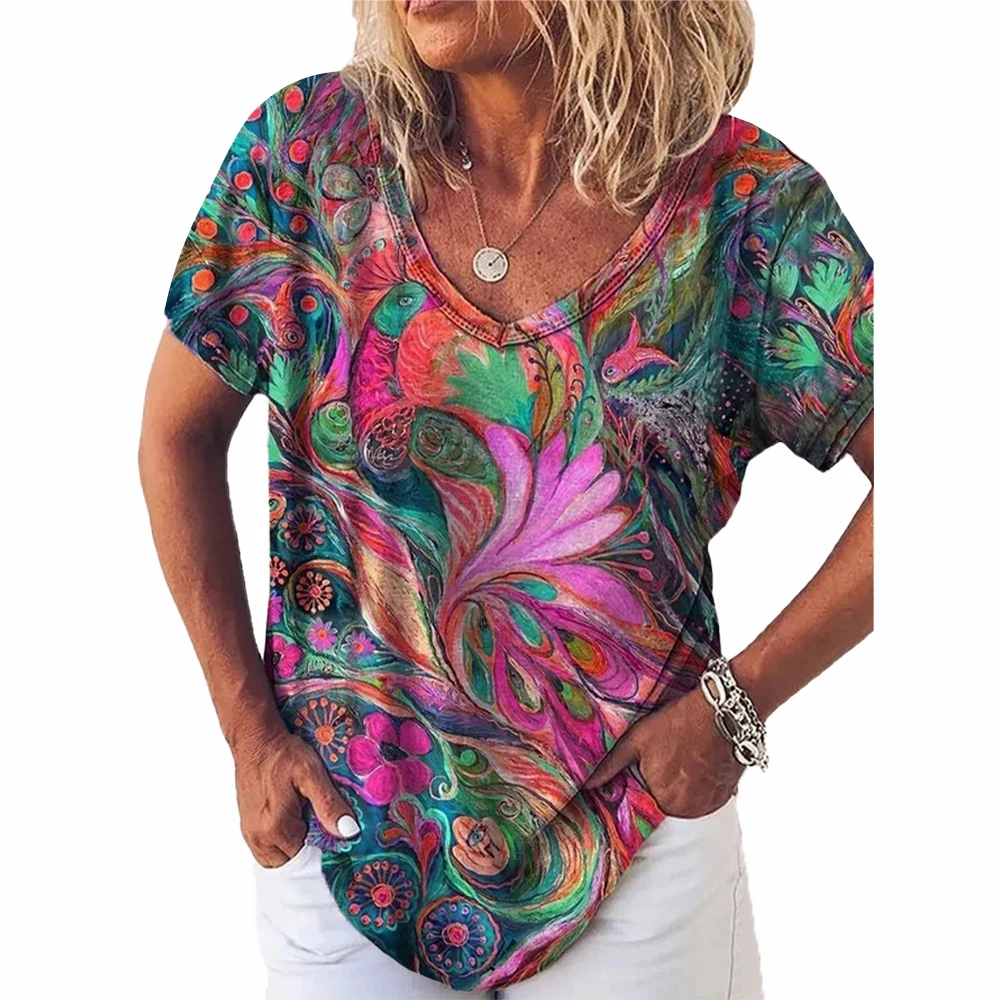 

T Shirt Women Fashion Summer Clothing Floral Short Sleeve Baggy T-shirt Ladies Casual Loose Tops Women Clothes