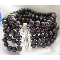 unique pearls jewellery store 6row 8mm black round freshwater cultured pearl bracelet charming women jewelry gift