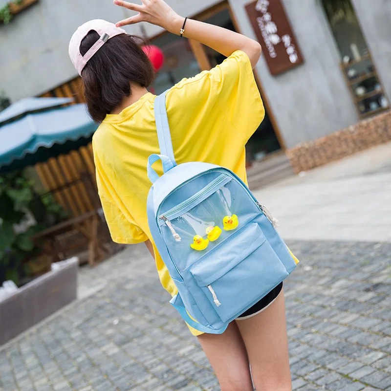 Женский прозрачный рюкзак в виде желтой утки маленький студенческий Корейском