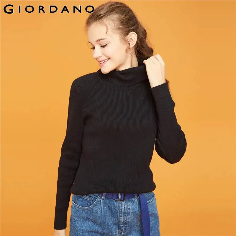 Giordano женская вязаная кофта с высоким воротом и длинными рукавами из натурального хлопка