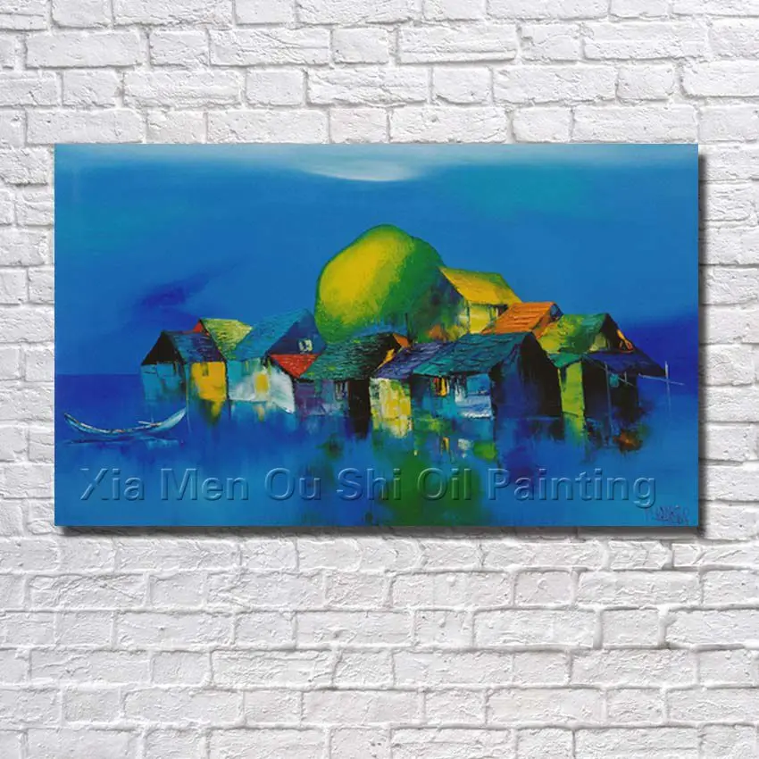 

No Framed Hand Painted Oil Painting On Canvas 100% Hand-Painted Cartoon Modern Design Painting House Landscape Oil Painting On