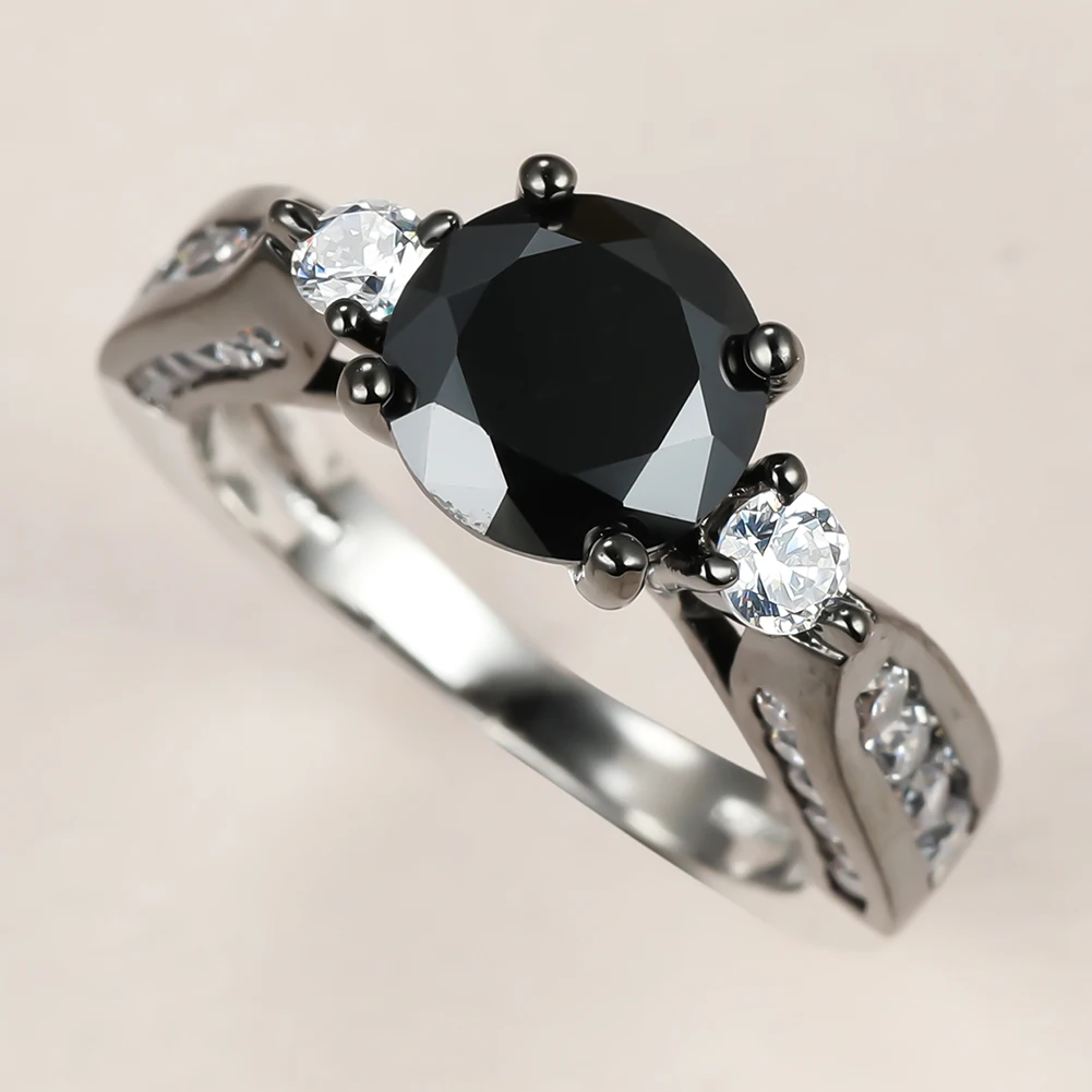 Модный мужской женский круглый черный кристалл камень кольцо Шарм 14KT черного и