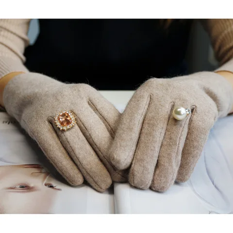 NIUPOZ Женские зимние перчатки из шерсти и кашемира черные