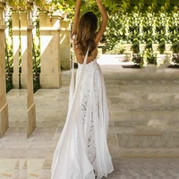 bohemian beach wedding gowns spaghetti straps floral lace chiffon elegant boho bridal dresses vestidos de noiva custom size