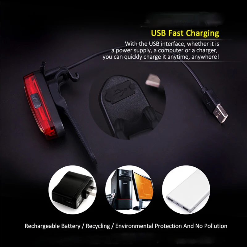 Светодиодный задний светильник для велосипеда велосипедный USB Перезаряжаемый