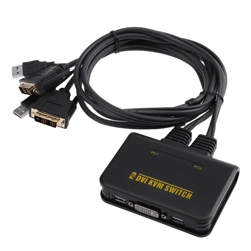 2 Port Usb 2.0 In 1 Out Dvi Kvm Switcher Switch Box With Audio Video Cable For Monitor Keyboard Mouse Computer | Электроника