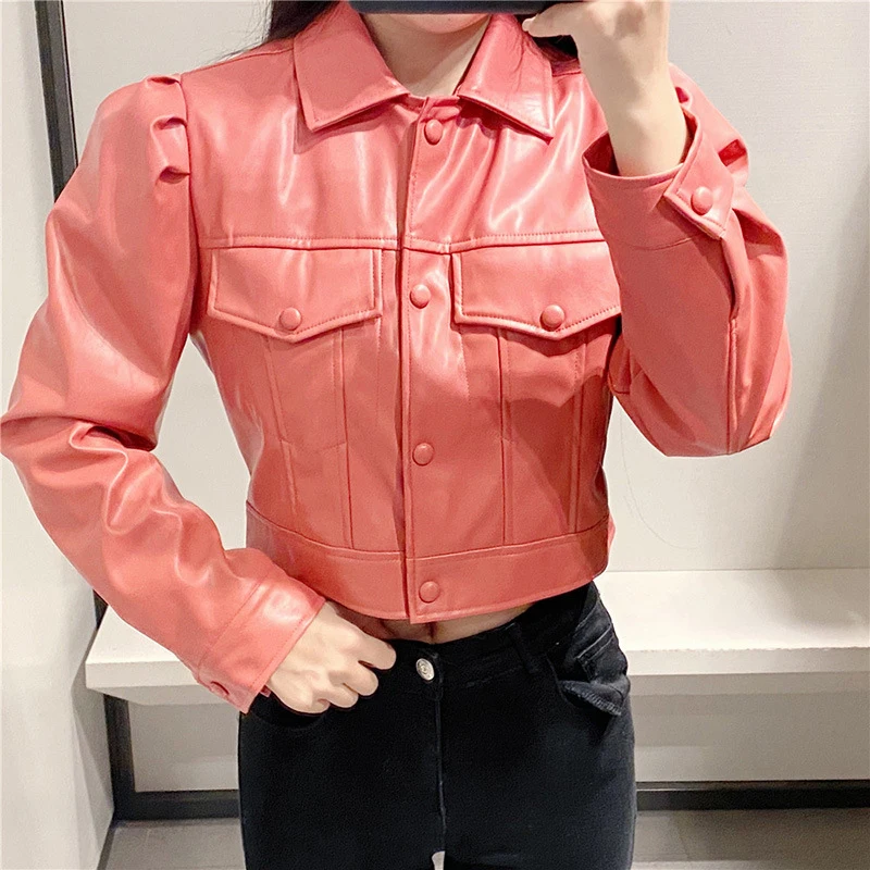 

HWLZLTZHT New Women Faux Leather Jackets 2020 PU Motorcycle Biker Coats Autumn Female Outwear Fashion Coat Loose Women Jacket