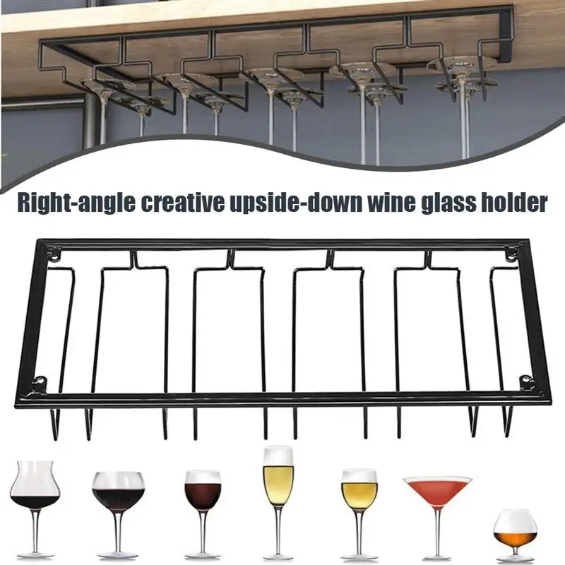 

5 Slot Wine Glasses Holders Under Cabinet Bartender Stemware Hanging Rack Glass Goblet Iron Organizer Stand for Home Kitchen Bar