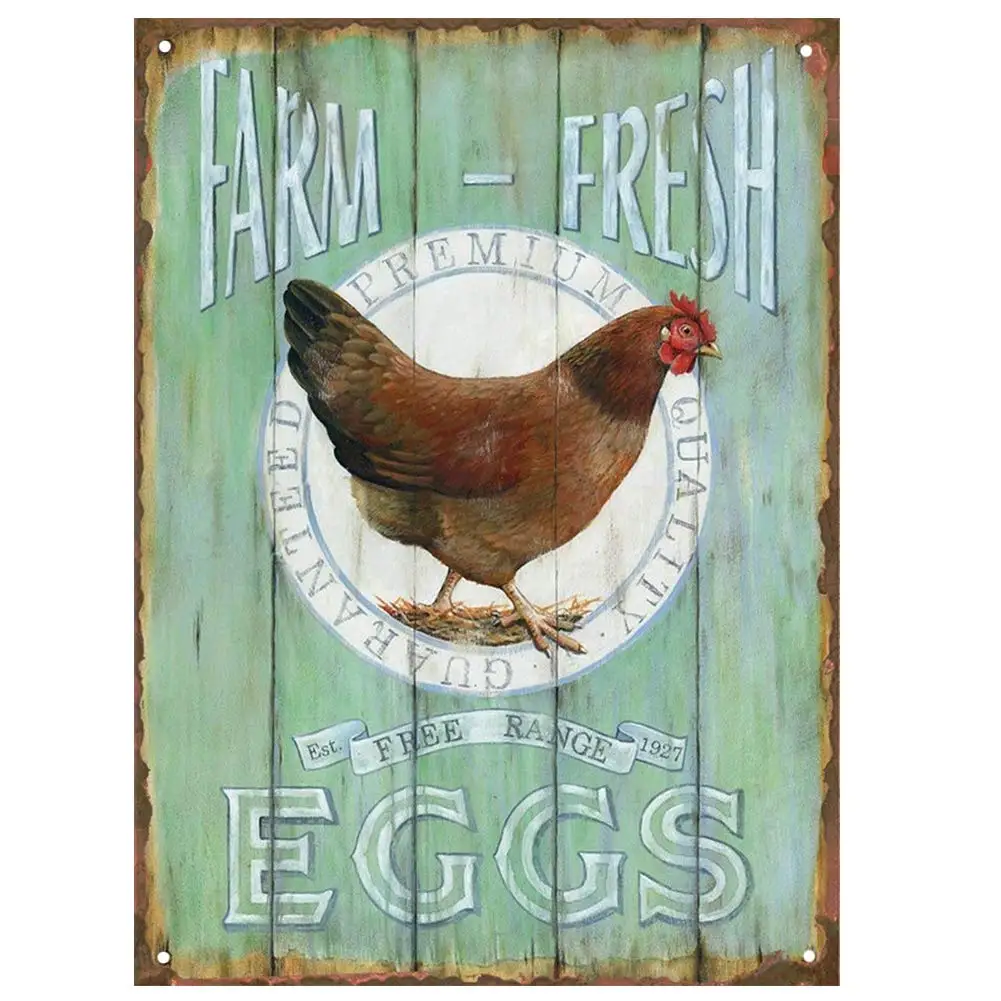 Ферма Свежий свободный диапазон яйца Ретро жестяные вывески Garage загородный дом