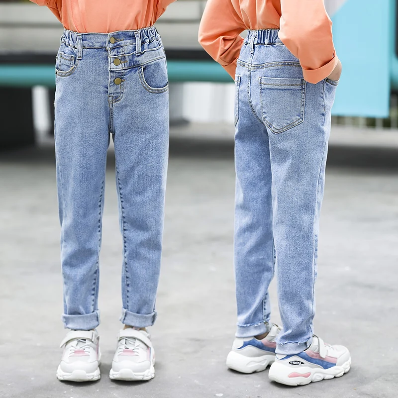 

Streetwear Straight Denim Jeans for Girls High Waist Single-breasted Pockets Vintage Trousers 12 14 Girls Pants Jeans Kids 2020