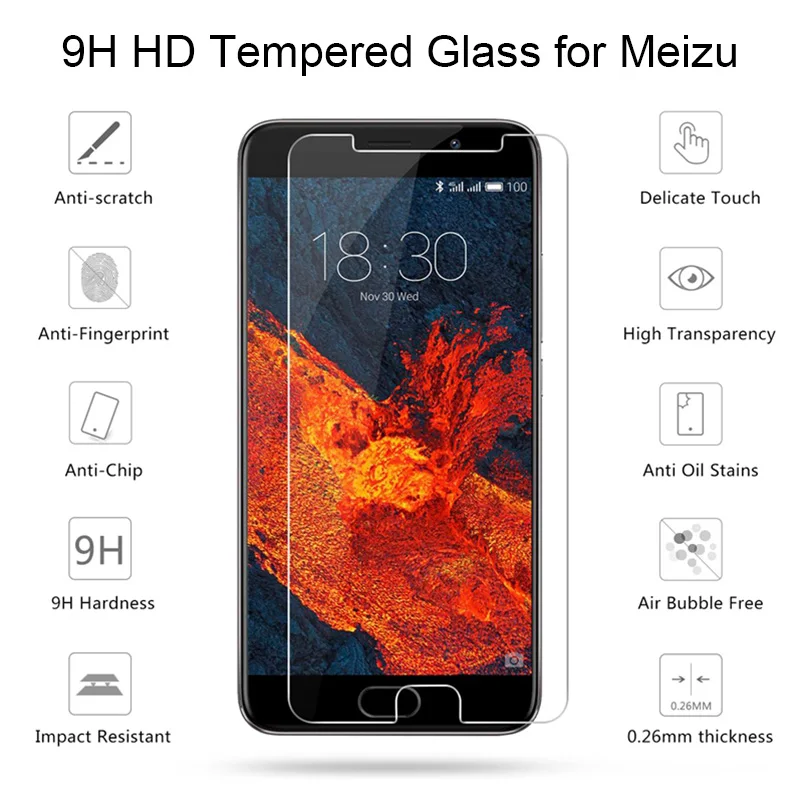 Закаленное стекло для Meizu Pro 6S 6 Plus MX2 MX3 7 MX4 MX5 9H HD 5|Защитные стёкла и плёнки