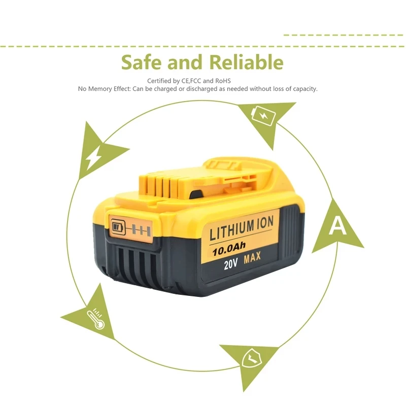 Литиевая батарея 20 в 10 Ач для электроинструментов DeWalt DCB184 DCB200 набор