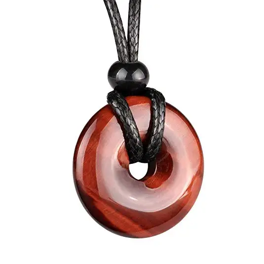Amulet lucky coin shape doughnut heal red tiger eye jewelry magic and protect powers Necklace | Украшения и аксессуары