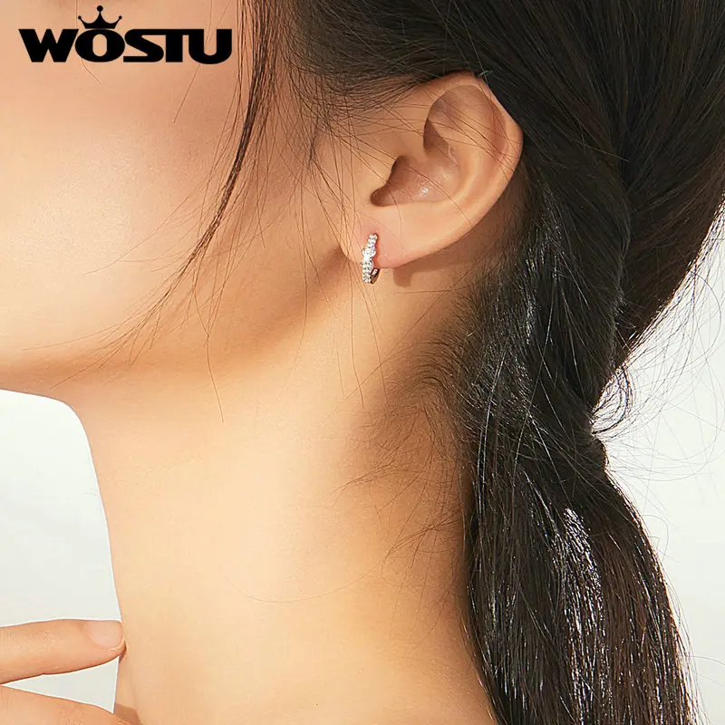 Женские серьги-кольца WOSTU Infinity Love Круглый фианит из настоящего серебра 925 пробы