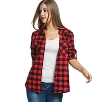 new casual shirts for women plaid print turn down collar pocket plus size loose female elegant blouses and tops feminine